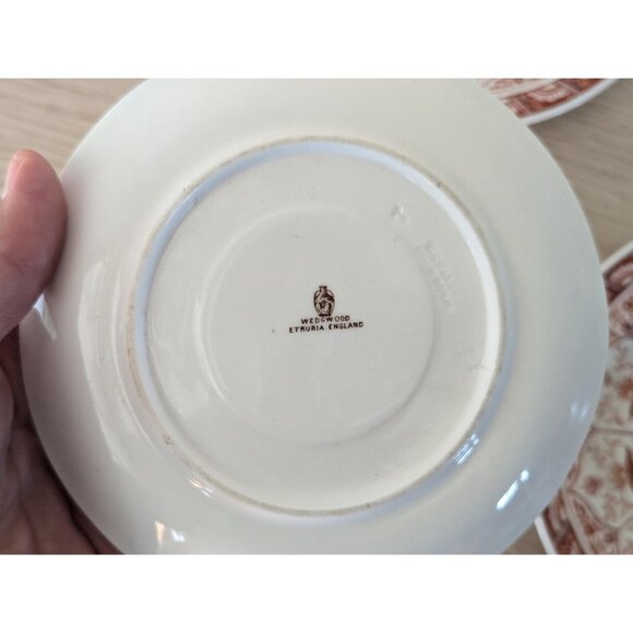 Antique Wedgewood Etruria England Teacup trio 2 sets in Rare red transferware - Picture 10 of 13